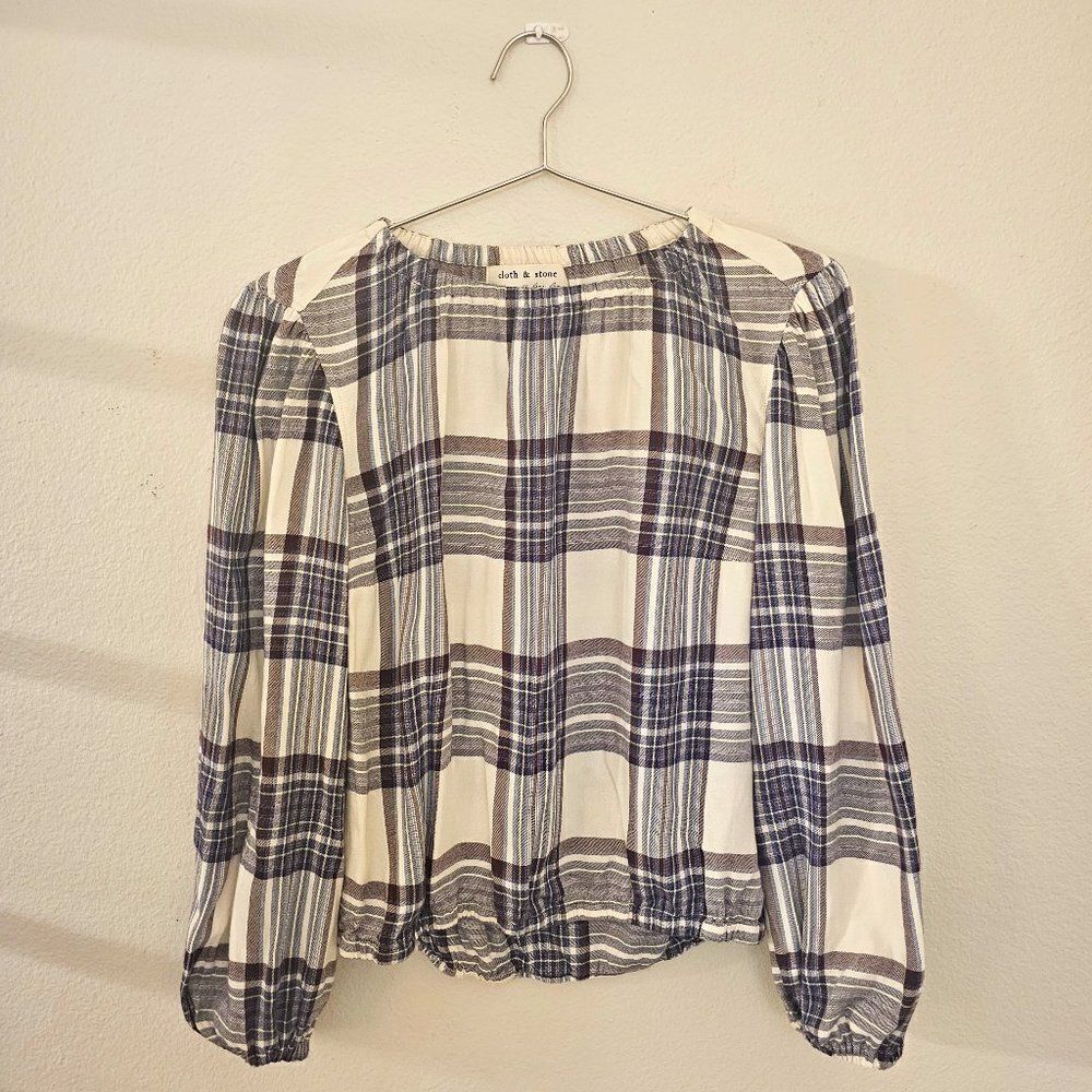Anthropologie-Cloth & Stone Plaid Blouse Sz XS